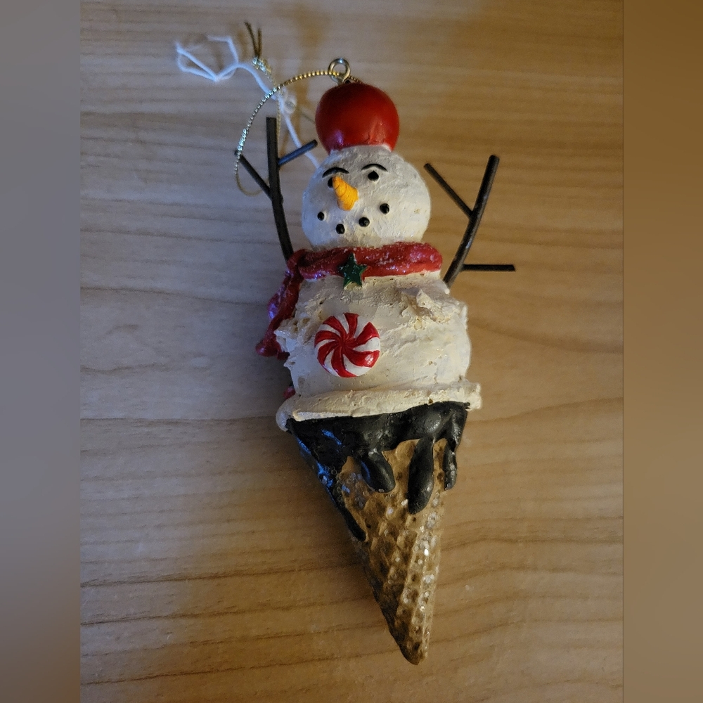 Snowman Ice Cream Cone Christmas Ornament